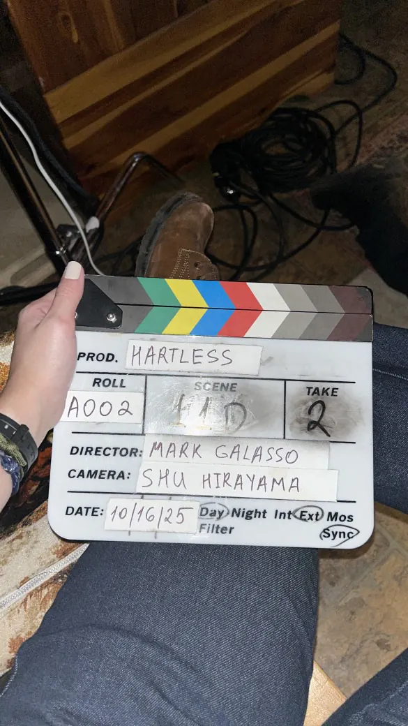 Hartless slate on set